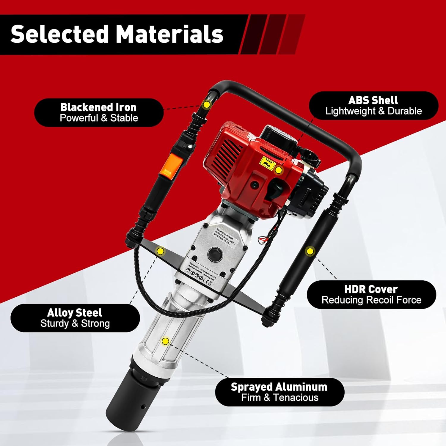 52CC 2 Stroke Powered T Post Driver,Gas-Powered T Post Driver Fence Post Pounder Driver, Heavy-duty Piling Fence/Pile Driver with 2 Post Driving Head (Speed 8500r/min)