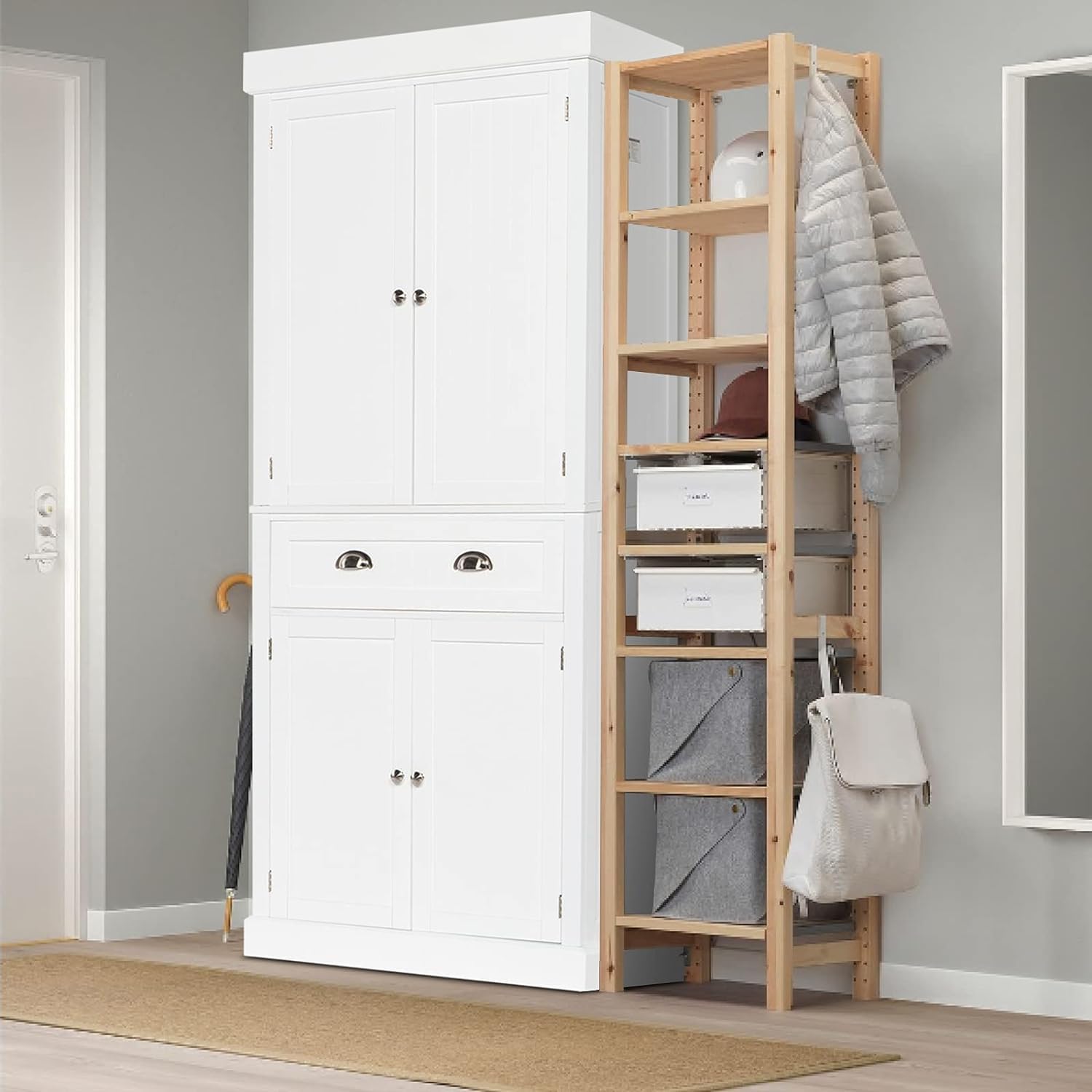 VINGLI 72" Tall Pantry Cabinet, Freestanding Kitchen Pantry Storage Cabinet with Doors and Shelves Adjustable, Wood Pantry with Drawer for Kitchen, Assembly Required, White