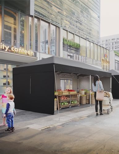 10'x 20' Pop up Canopy Tent with 210D Oxford Fabric, Portable Instant Commercial Canopy Including 4Pcs Sidewalls 12 Stakes 6 Ropes 6 Sandbags for Farmers' Market, Wedding Event, Outdoor, Camping-Black