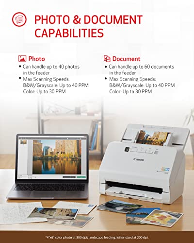 Canon imageFORMULA RS40 - Photo and Document Scanner, Auto Document Feeder, Windows and Mac, Scans Old and New Photos in Varying Sizes, USB Interface