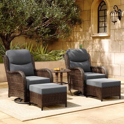 Luxury Patio Furniture Set with 6-inch Thick Cushion, Outdoor Couch and High Back Swivel Rocker Patio Chairs, 7PCS Wicker Conversation Set for Deck, Yard, and Poolside in Blue (V2)