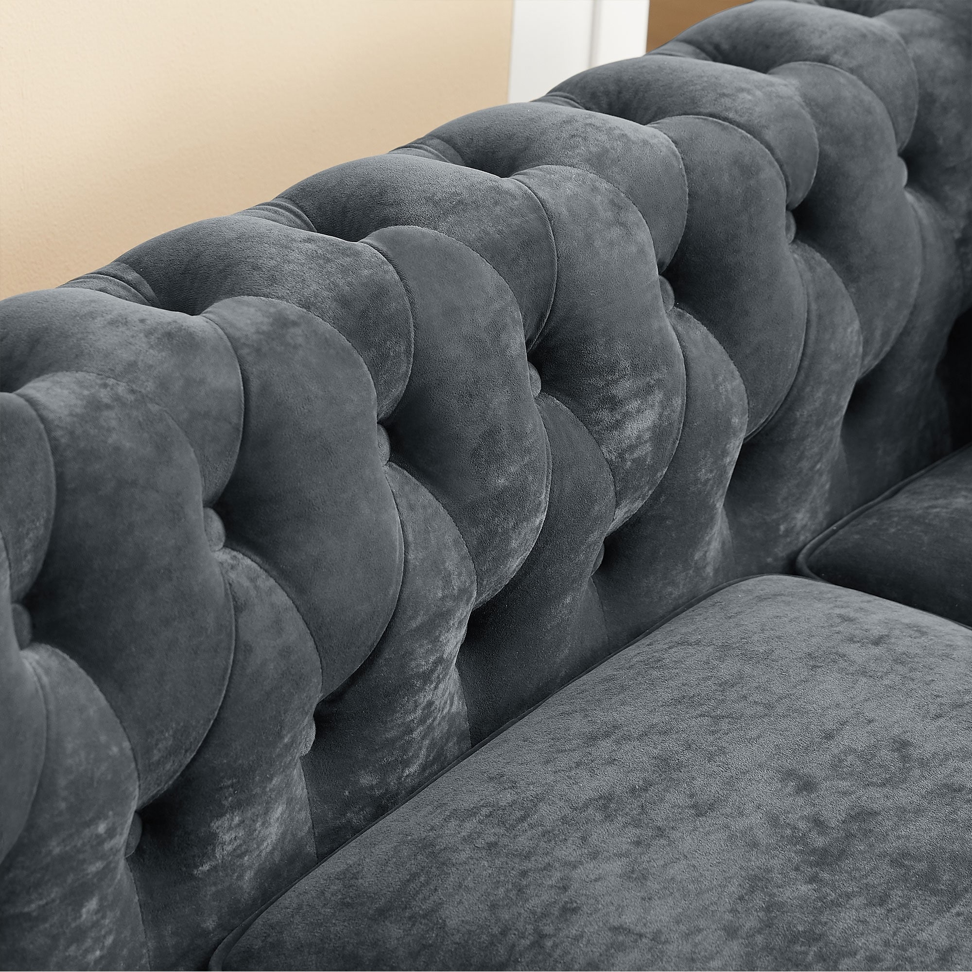 80" Button Tufted Upholstered Luxury Classic Chesterfield L-Shaped Sofa, Grey