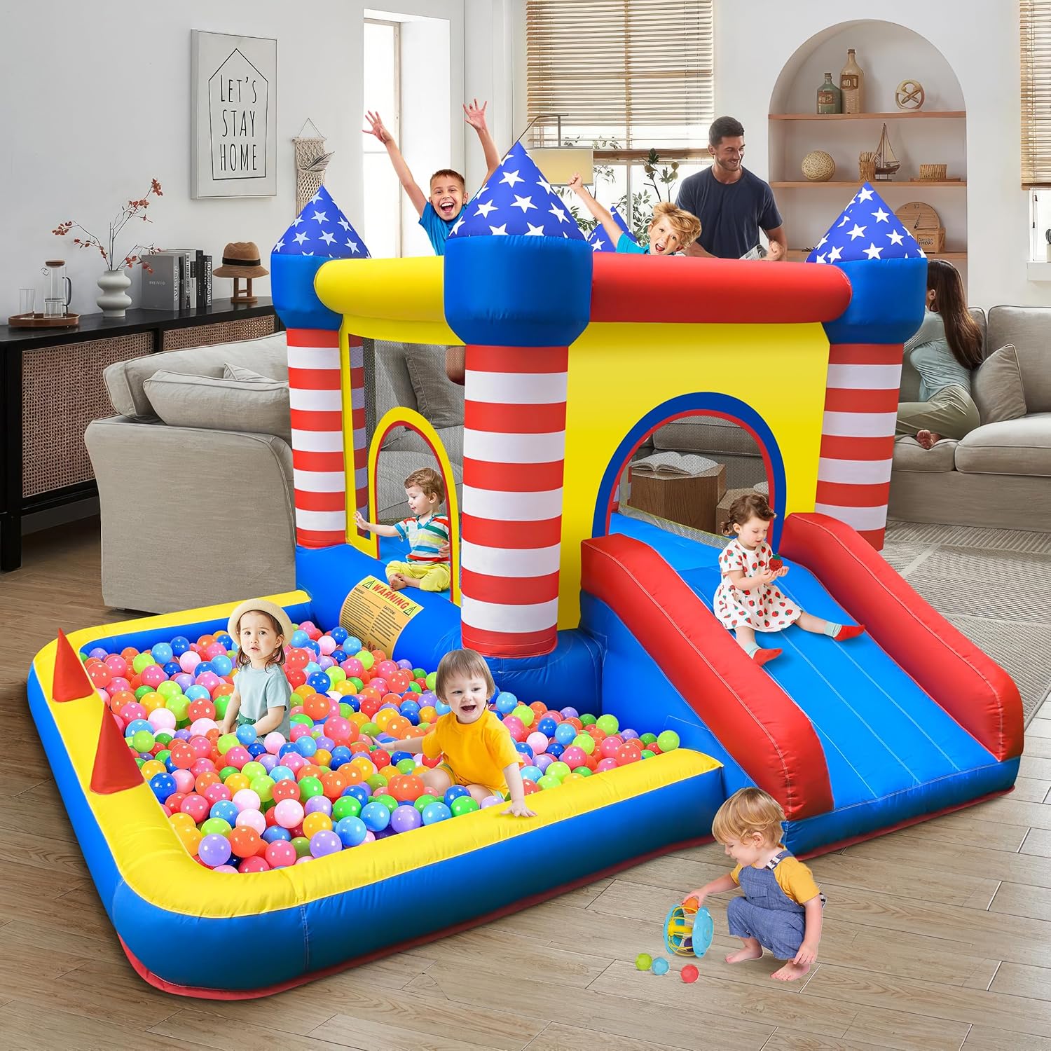 Culaluva Inflatable Bounce House: Bouncer Bouncy Castle 5 in 1 with Ball Pit & Slide for Kids Aged 3-8 - with 370W Blower & Storage Bag - Indoor Outdoor Play Stripes Style