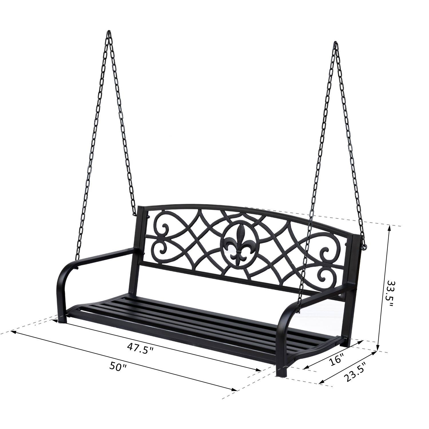 Outsunny Metal Porch Swing Chair Seat with Fleur-de-lis Decor, Steel