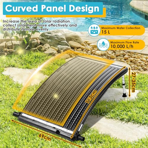 Upgraded Solar Pool Heater, Solar Pool Heater for Above Ground Pool, Thickened Panel 113x69 cm, Solar Heater for Above Ground Pool, Includes 2 Adapters, 2 Hoses & Clamps, 2 Plumbers Tapes