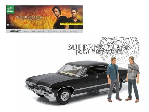 1967 Chevrolet Impala Sport Sedan with Sam and Dean Figures 'Supernatural' TV Series 2005 1/18 Diecast Car by Greenlight, Size: