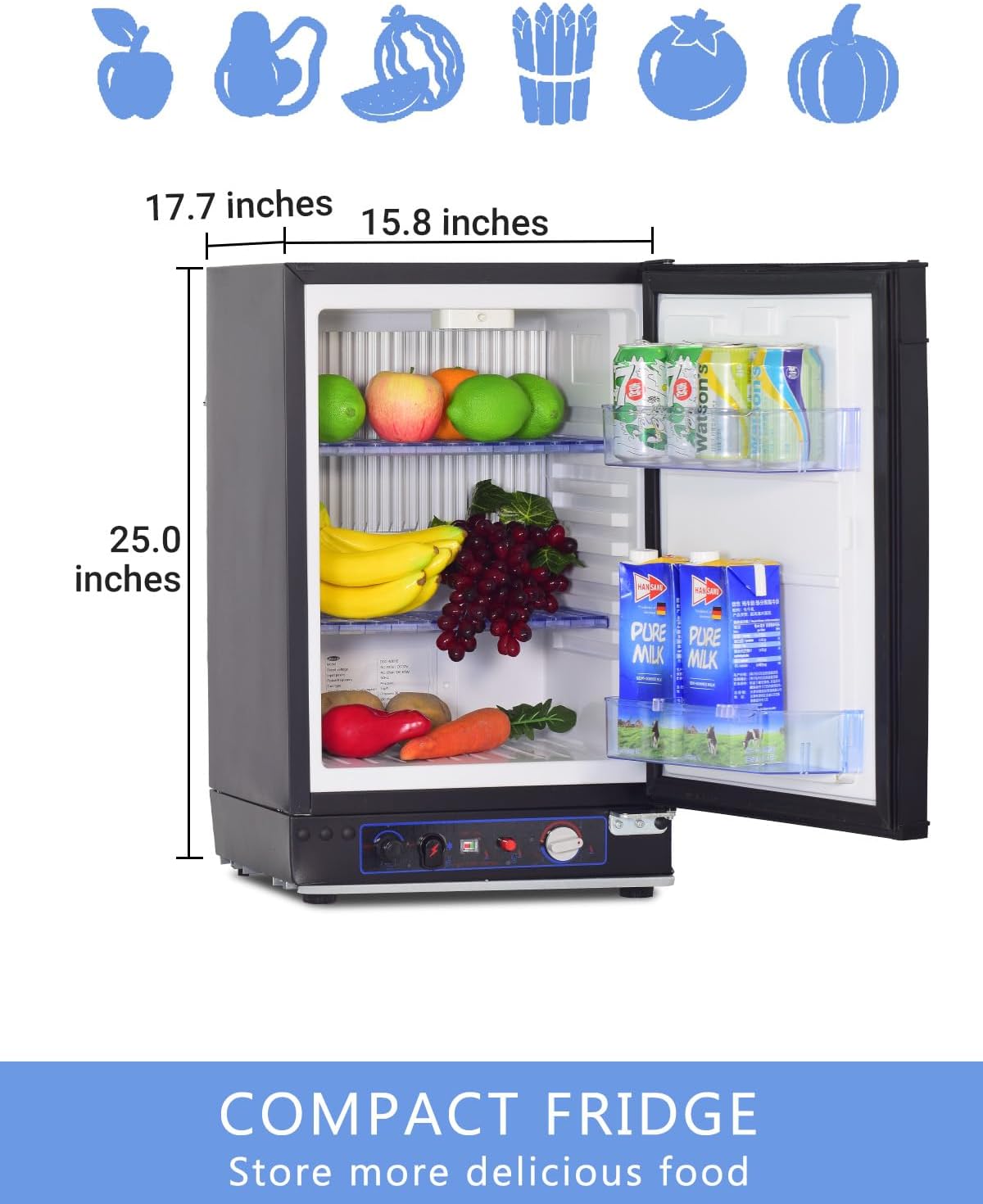 Smad Gas/110V/12V RV Refrigerator, 1.4 Cu.Ft. Propane Refrigerator Off Grid, 3 Way Fridge for Semi Truck, Camping, Mini car and Motorhome, Black