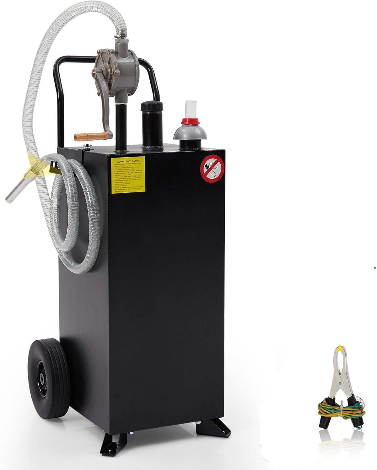 30 Gallon Gas Caddy, Fuel Storage Tank & 2 Wheels, with Manual Transfer Pump, Gasoline Diesel Fuel Container for ATV Car Mowers Tractors Boat Motorcycle (Black)