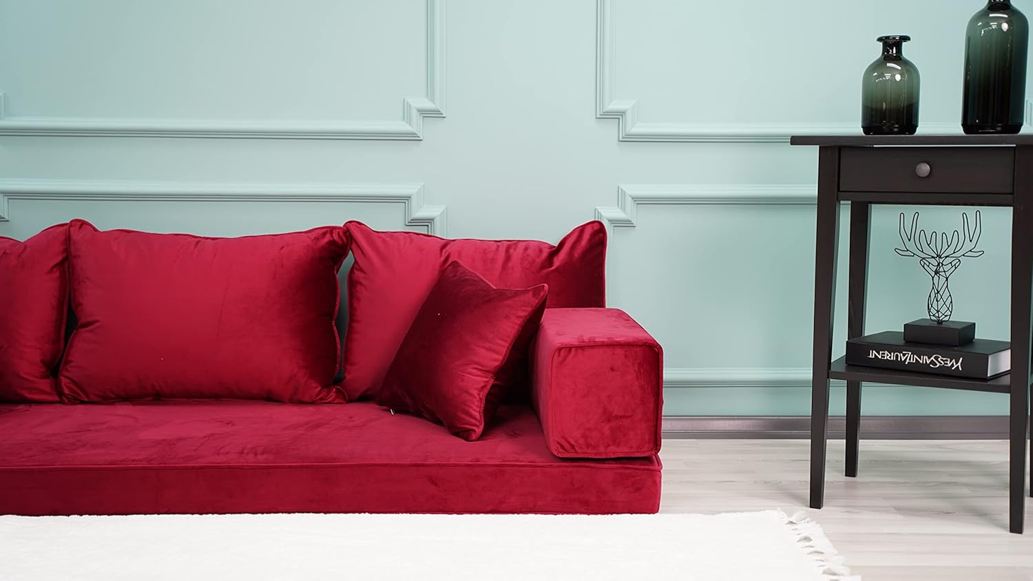 Velvet Red Color Floor Couches, Velvet Fabric Cushions, Velvet Sofas, Velvet Floor Sofas, Velvet Sectional Sofa, Velvet Floor Seating