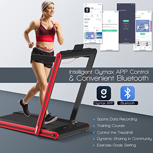 Goplus 2 in 1 Folding Treadmill, 2.25HP Electric Under Desk Treadmill W/LED Display, Blue Tooth Speaker, APP & Remote Control, Phone Holder, Walking Running Machine for Home Office Gym