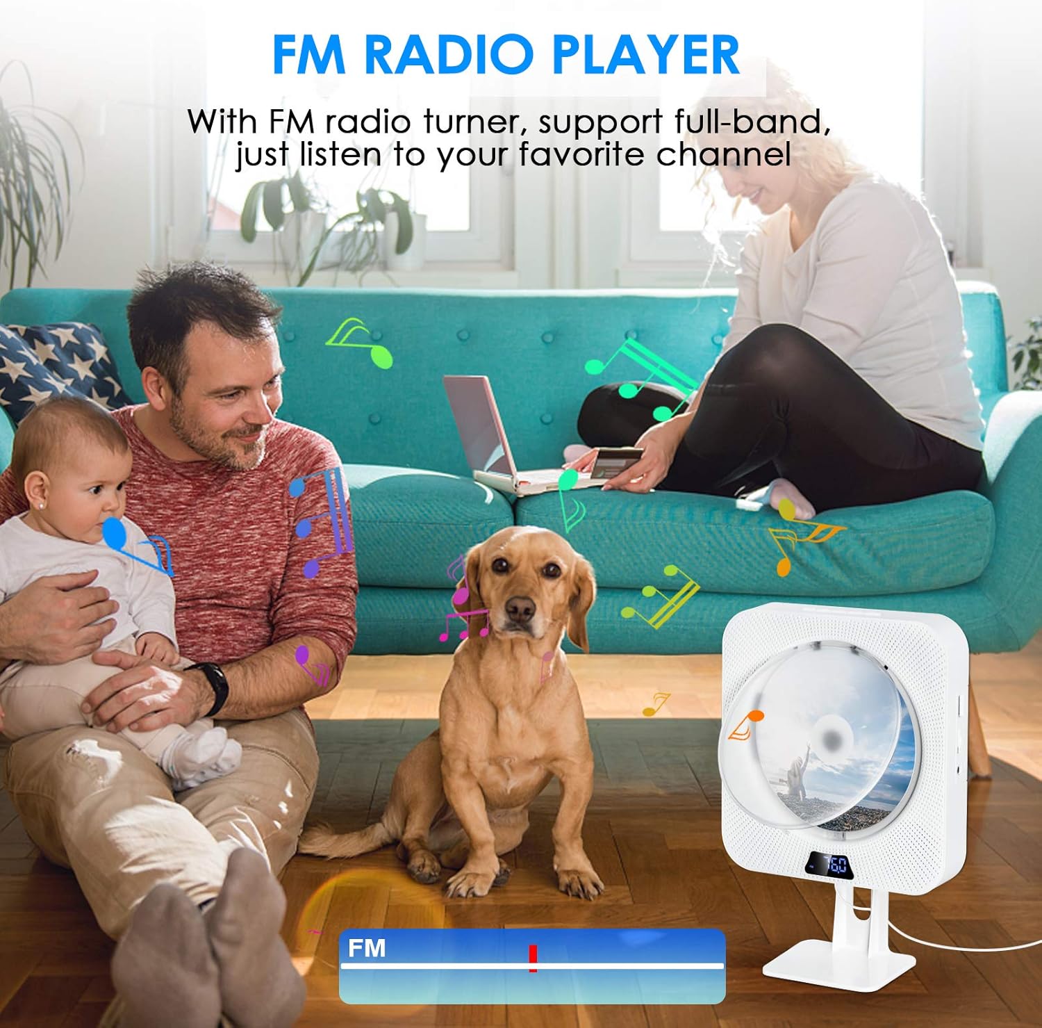 CD Player Portable with Bluetooth Wall Mountable CD Music Player Personal Home Audio Boombox Built-in HiFi Speakers FM Radio with Remote Control 3.5MM Headphone AUX Jack Support CD/USB/TF Card