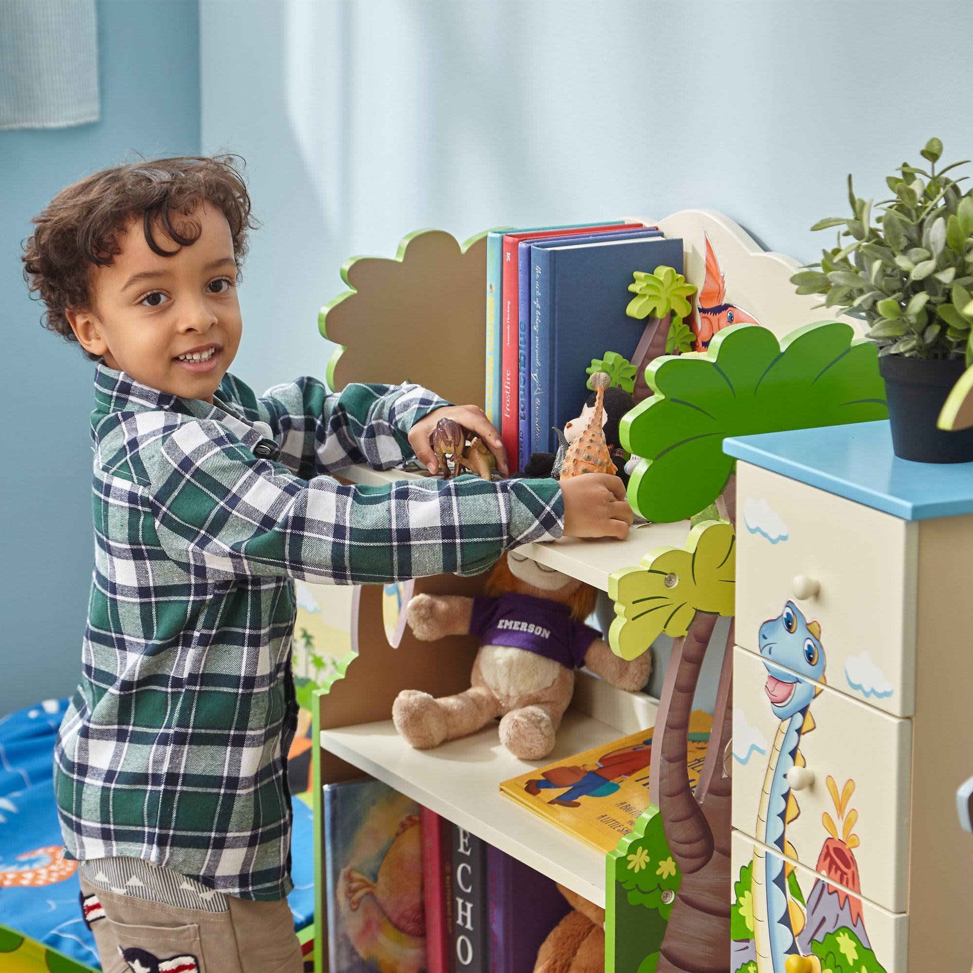 Teamson Kids Dinosaur Kingdom Bookcase With 3 Shelves and Drawer