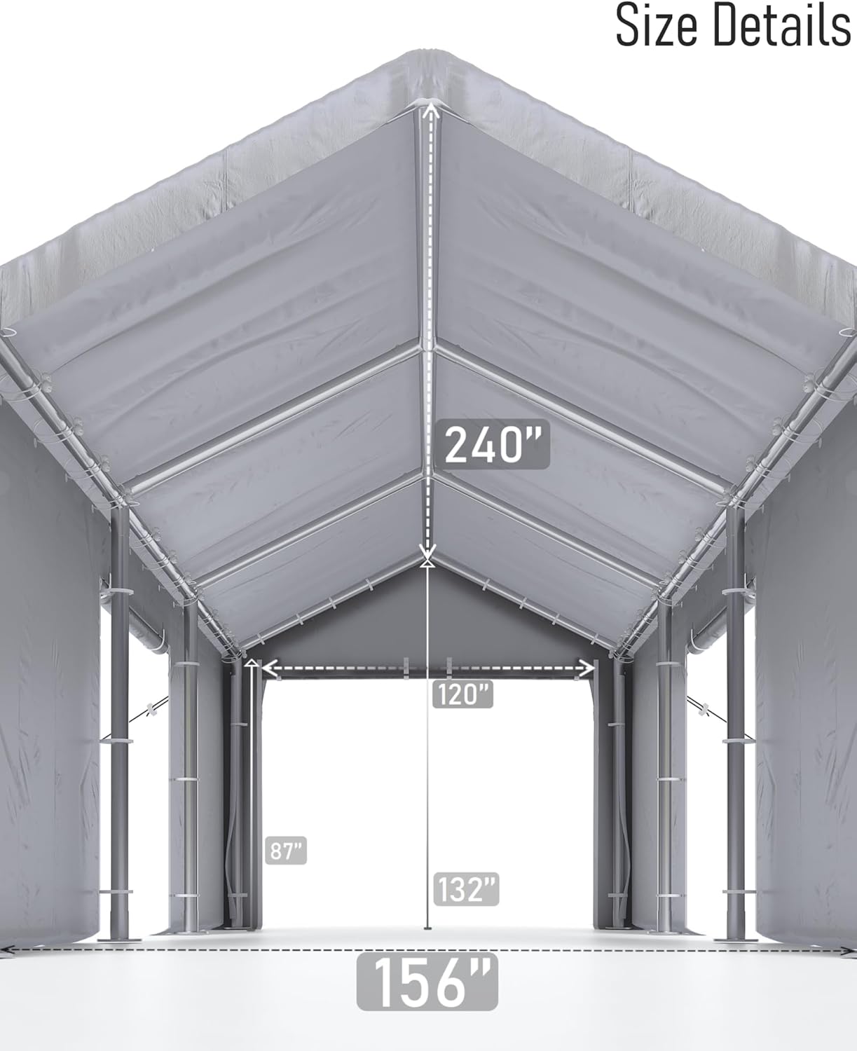 Carport 13'x20' Heavy Duty Portable Garage, 1.0 mm Steel Poles & 180 g PE Waterproof Canopy, with Front & Rear Doors and 2 Side Doors, for Pickup Truck, and Boat, Silver Gray