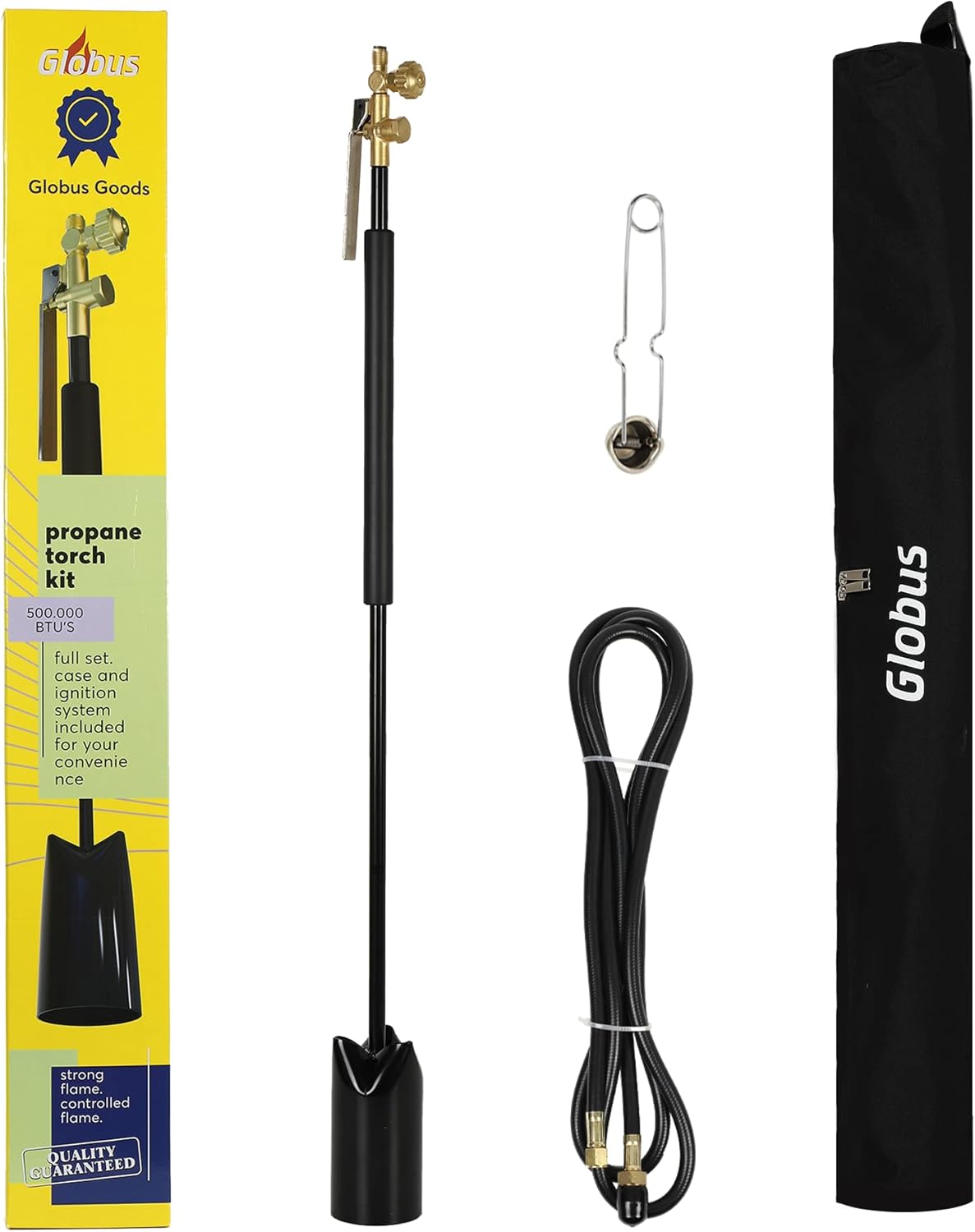 Propane Torch Weed Burner 500 000 BTU, Flame Thrower with Flint Striker and Certified 10ft Hose , Heavy Duty Weed Burner with Adjustable Flame Control, Garden Torch with Case included