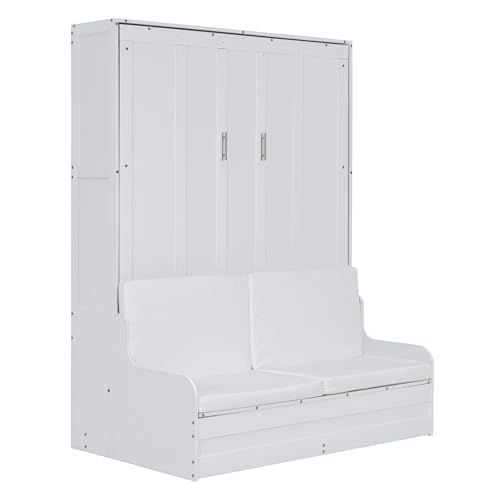 Modern Full Size Murphy Bed with Wardrobe, Versatile Foldable Wooden Bed Frame with Drawers and Open Shelves, Solid Wood Wall Bed for Apartments, Studio Bedroom Use, Space-Saving