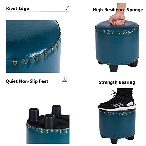 Round Rivet Footrest Pu Ottoman,Stackable Footstool for Living Room Bedroom,Doorway Shoe Stool-Gray
