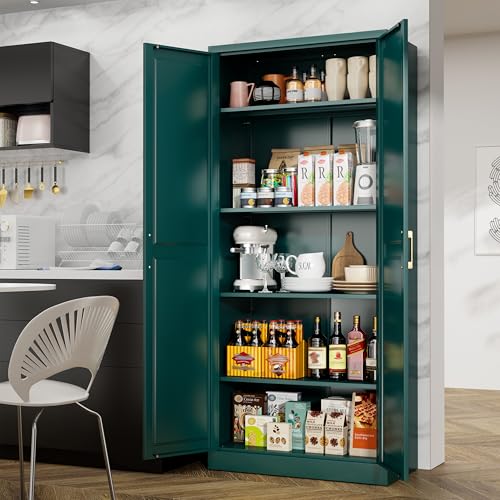71" Tall Metal Storage Cabinet, Kitchen Pantry Storage Cabinets with Doors and 4 Shelves, White Pantry Cabinet, Utility Kitchen Cupboard, Large Steel Cabinets for Dining Room, Office, Living Room