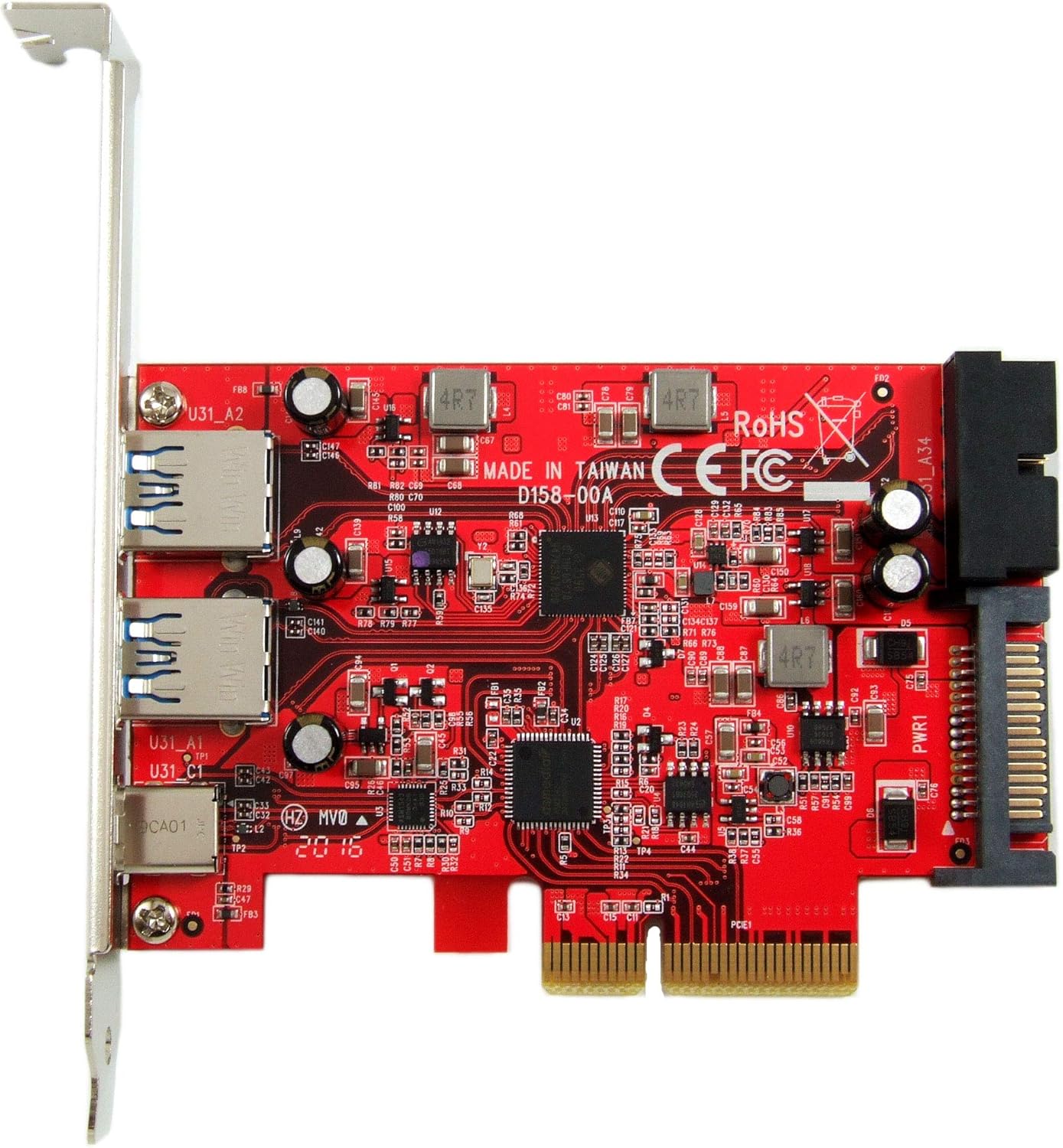 Ableconn PEX-UB158 USB 3.1 5-Port PCIe 3.0 Card (1x USB-C & 2X USB-A & 1x 2-Port Internal USB Header) - USB 3.1 PCIe Gen3 x4 Lane Host Adapter Card (ASMedia ASM3142 Controller)