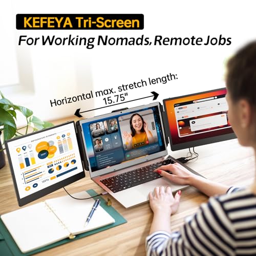 Laptop Screen Extender, 15.6" Portable Monitor for Laptop with 120% sRGB, FHD IPS & USB to HDMI Hub & 235° Rotation, Triple Monitor Extender Plug & Play Fits for All Laptops (Mac/Win/Android)