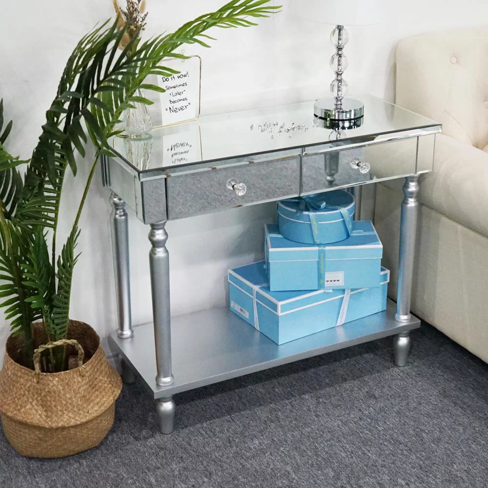 Ktaxon Mirrored Console Table Sofa Table with Drawers and Shelf Slim Entryway Table with Storage for Hallway, Living Room, Foyer
