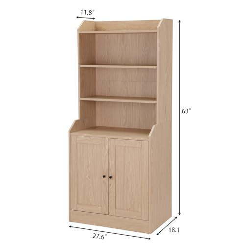 CENSI Sideboard Buffet Credenza Storage Cabinet, 3 Drawers and 3 Open sehlf, Kitchen Coffee Bar Pantry Cabinet, Modern Boho Entryway Hallway, Dinning Room, Living Room and Bedroom, Natural Oak