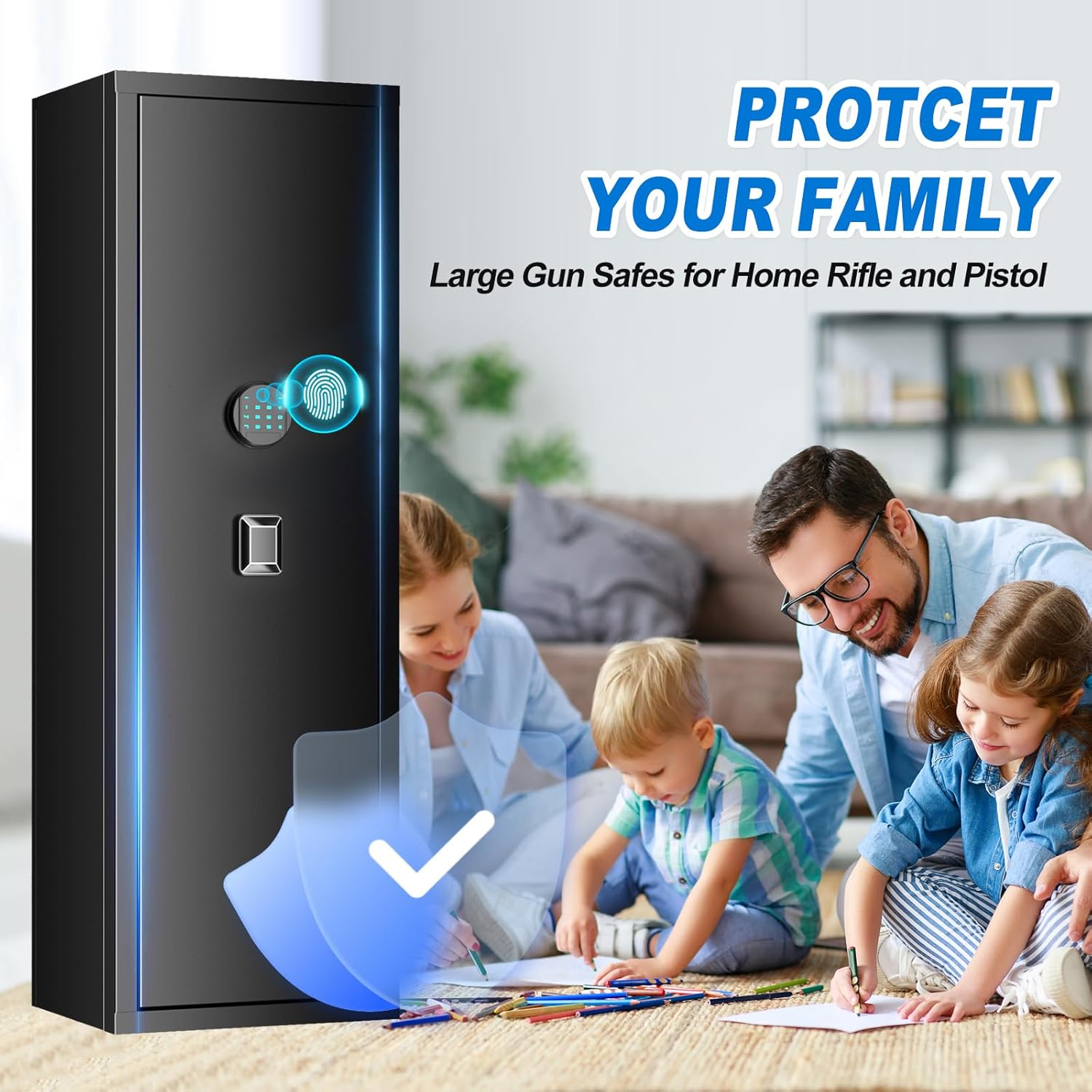 10-15 large Unassembled Gun Safe,Fingerprint Quick Access Gun Safes for Home Rifle and Pistols,Gun Safe&Cabinet with Removable Shelf and Pistol Bag, Rifle Safe with Dual Alarms & Silent Mode.