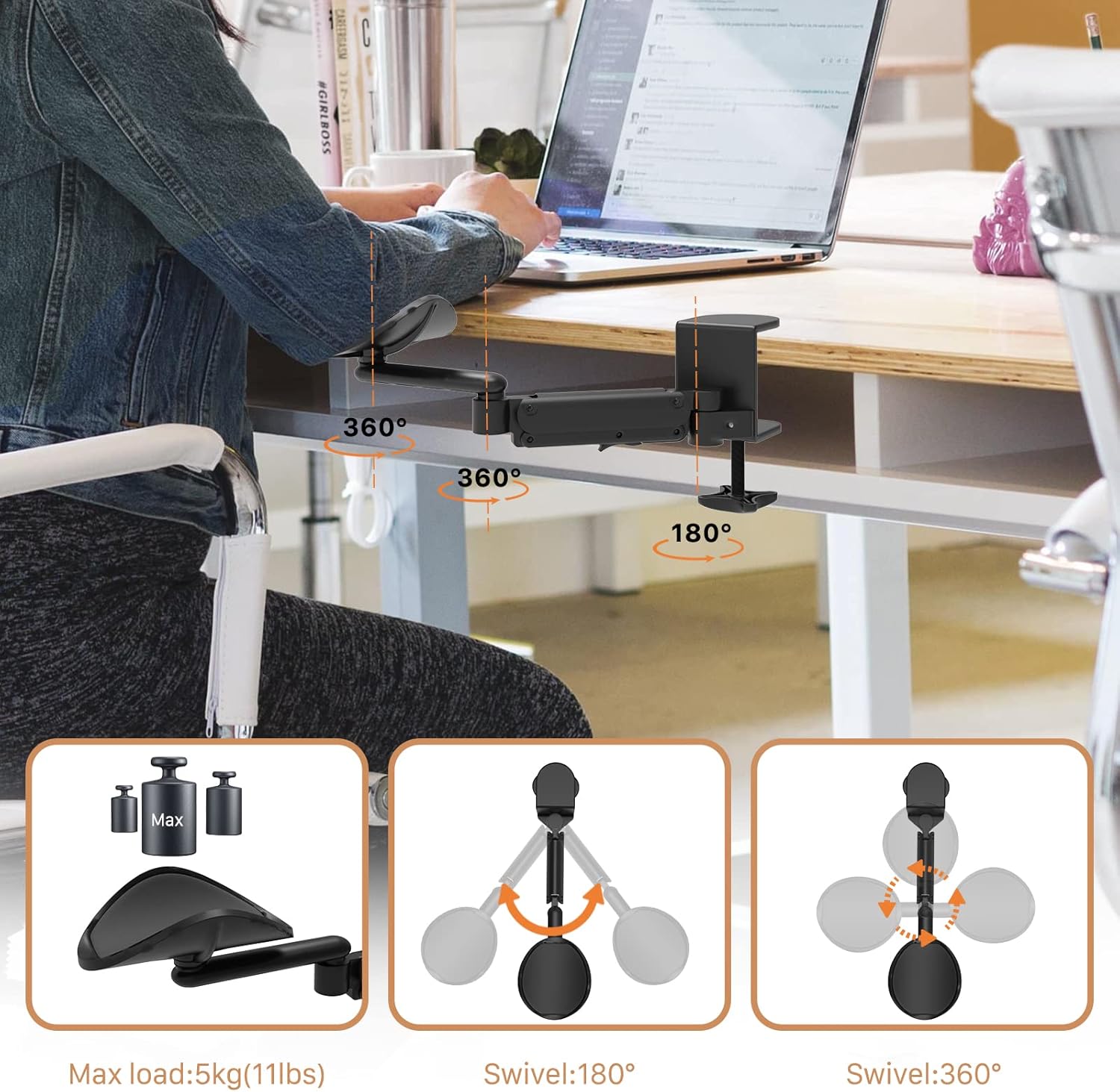 JOY worker Foldable Mobile Standing Desk and Ergonomic 360°Rotating Elbow Cushion Pad