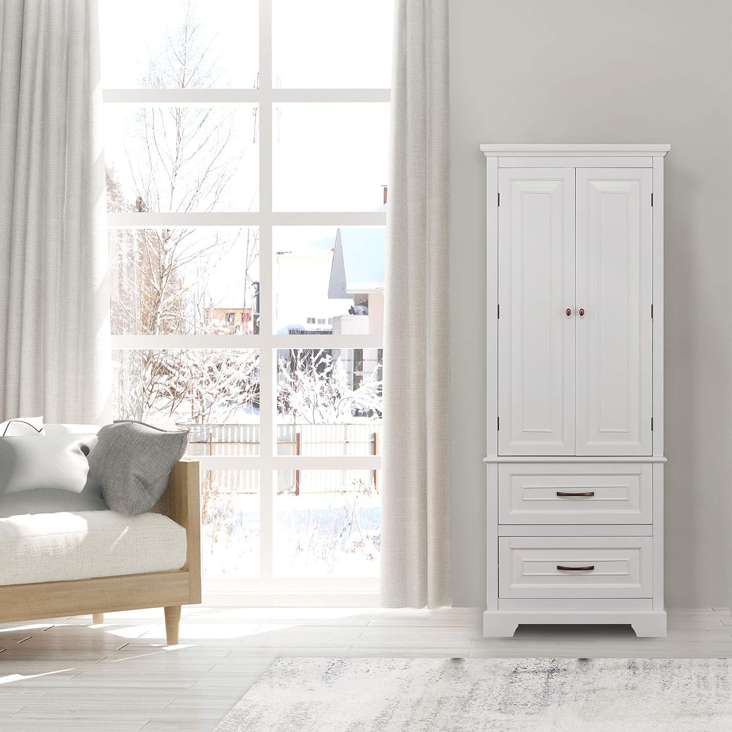 Elegant Home Fashions St. James Bathroom Storage Linen Cabinet, White