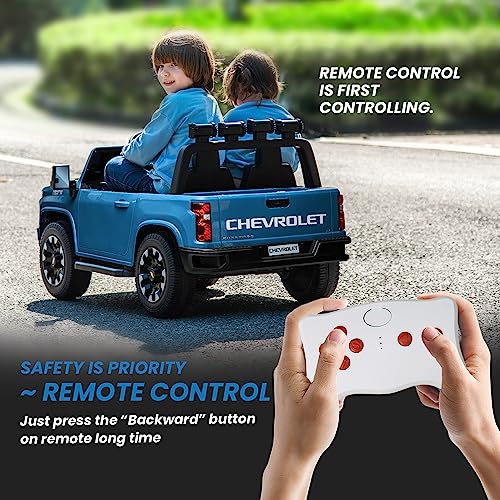 Track Seven 24V Ride on Car for Kids,Licensed Silverado HD 2 Seater Electric Car,Kids 24V 2 Seater Ride On Car with Remote Control,24V Ride on Truck,Music,ABC,Electric Vehicle, Blue