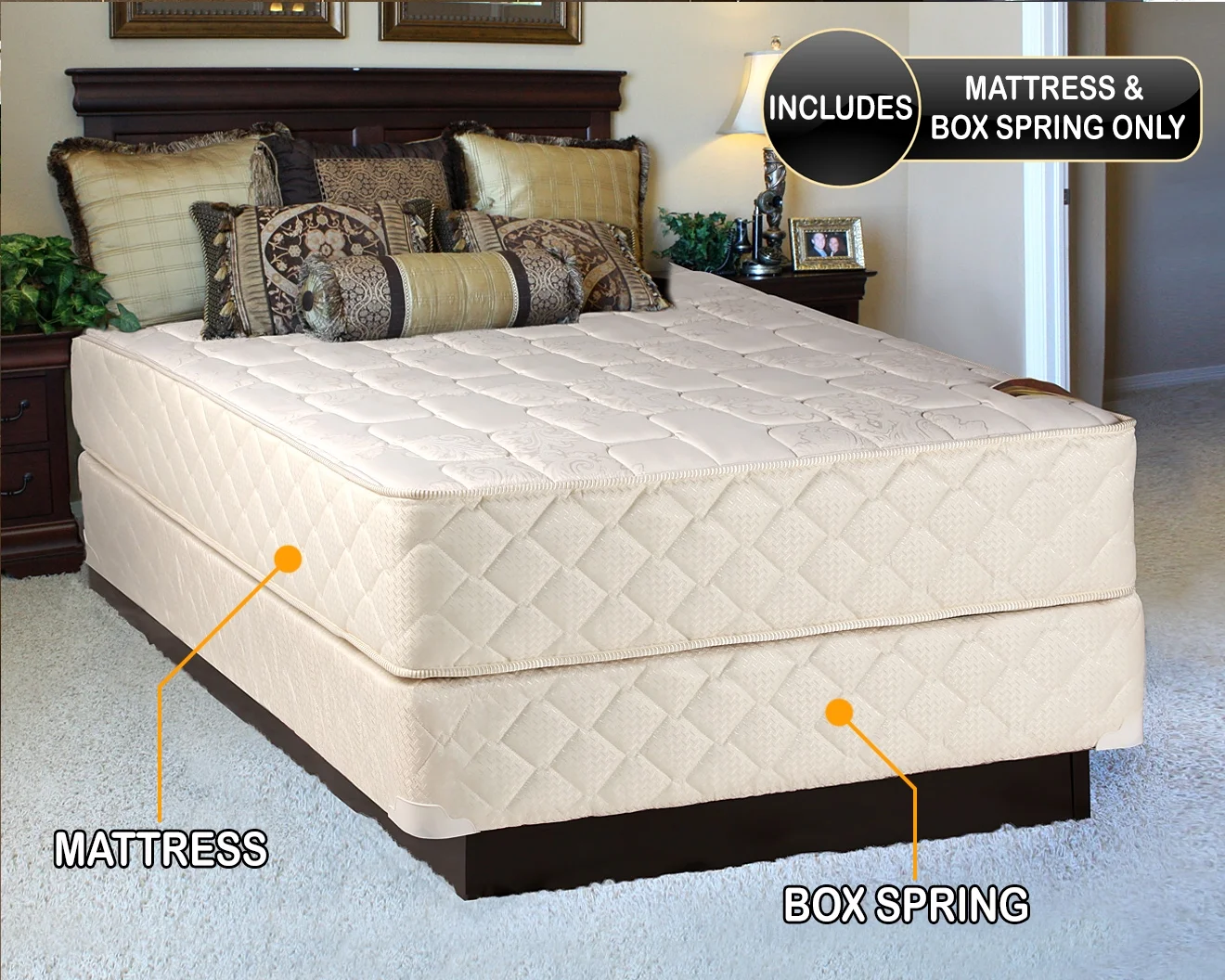 Dream Sleep Grandeur Deluxe Full XL Size Mattress and Low 5" Height Box Spring Set - Fully Assembled, Good for your back, Luxury Height, Longlasting and 2-Sided