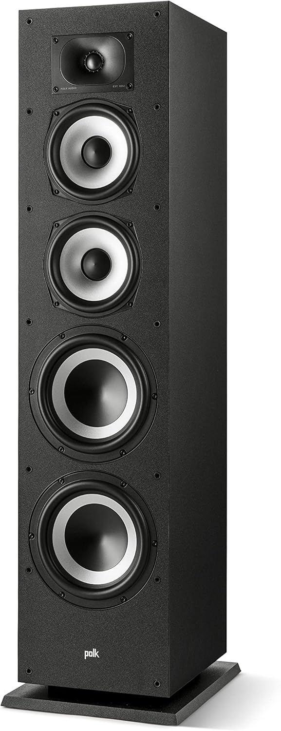 Polk Monitor XT70 Large Tower Speaker - Hi-Res Audio Certified, Dolby Atmos & DTS:X Compatible, 1" Tweeter, (2) 6.5" Dynamically Balanced Woofers, (2) 8" Passive Radiators, (Single, Midnight Black)