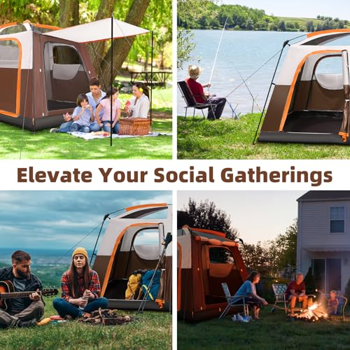 Camping Tent 6 Person Waterproof Windproof Pop-Up Family Tent with Top Rainfly, Mesh Windows, Double Layer, Carry Bag, Tents for Camping, Hiking, Sleepovers