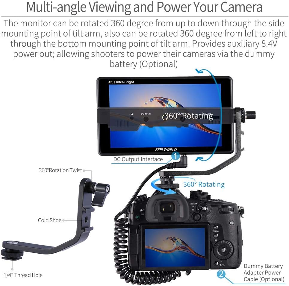 FEELWORLD LUT6 6 Inch 2600nits HDR 3D LUT Touch Screen DSLR Camera Field Monitor with Waveform VectorScope Histogram 4K HDMI Input Output 1920X1080