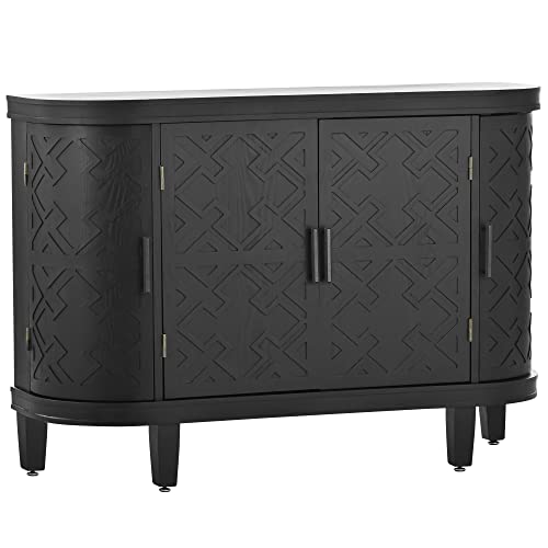 Accent Storage Cabinet Sideboard Wooden Cabinet with Antique Pattern Doors for Hallway, Entryway, Living Room Accent Furniture