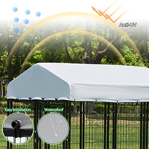 AHB Large Dog Kennel Outdoor Dog House, Heavy Duty Welded Wire Steel Fence Dog Cage with Waterproof UV-Resistant Cover, Feeding Door and Secure Lock (8x4x6 ft)
