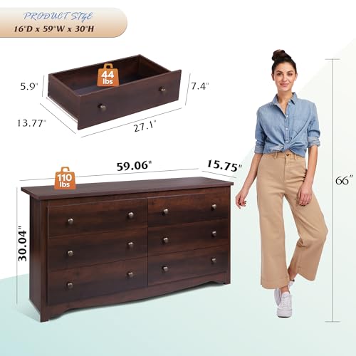 WLIVE Wood Dresser with 5 Drawers, Black Wooden Storage Cabinet, Organizer Drawers for Bedroom, Living Room, Hallway, Measuring 15.75" W * 31.50" D * 45.35" H ﻿