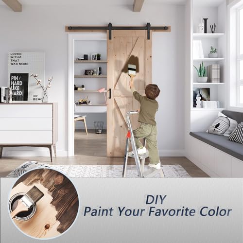FREDBECK 48in x 80in Sliding Wood Barn Door with 8FT Barn Door Hardware Kit Included K Shape Solid Spruce Panel Sliding Door Double Surfaces Need to Assembly