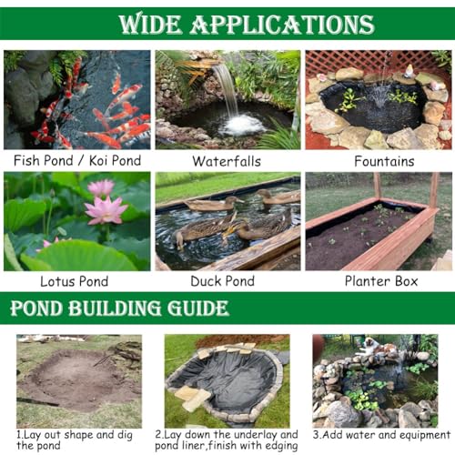 SOYDAN Black Pond Liner, 20 Mil HDPE Pond Liners for Outdoor Ponds, 10×13ft HDPE Pond Liner for Fish Pond, Garden Landscape, Aquaculture, Construction Site(4.50x6.0m(15x20FT))
