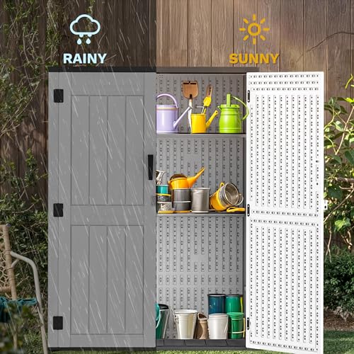DWVO Outdoor Weather-Resistant Horizontal Storage Shed, 35 Cu Ft Capacity, Lockable and Waterproof, Suitable for Storing Garden Tools, Light Gray