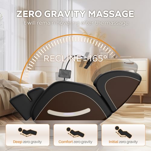 Massage Chair Full Body, Zero Gravity Massage Chair with Auto Modes, Airbag Massage, 6 Fix Point Rollers, Foot Massage, Heating, Touch Screen Controller, Gray Home Relaxation Recliner with Massage