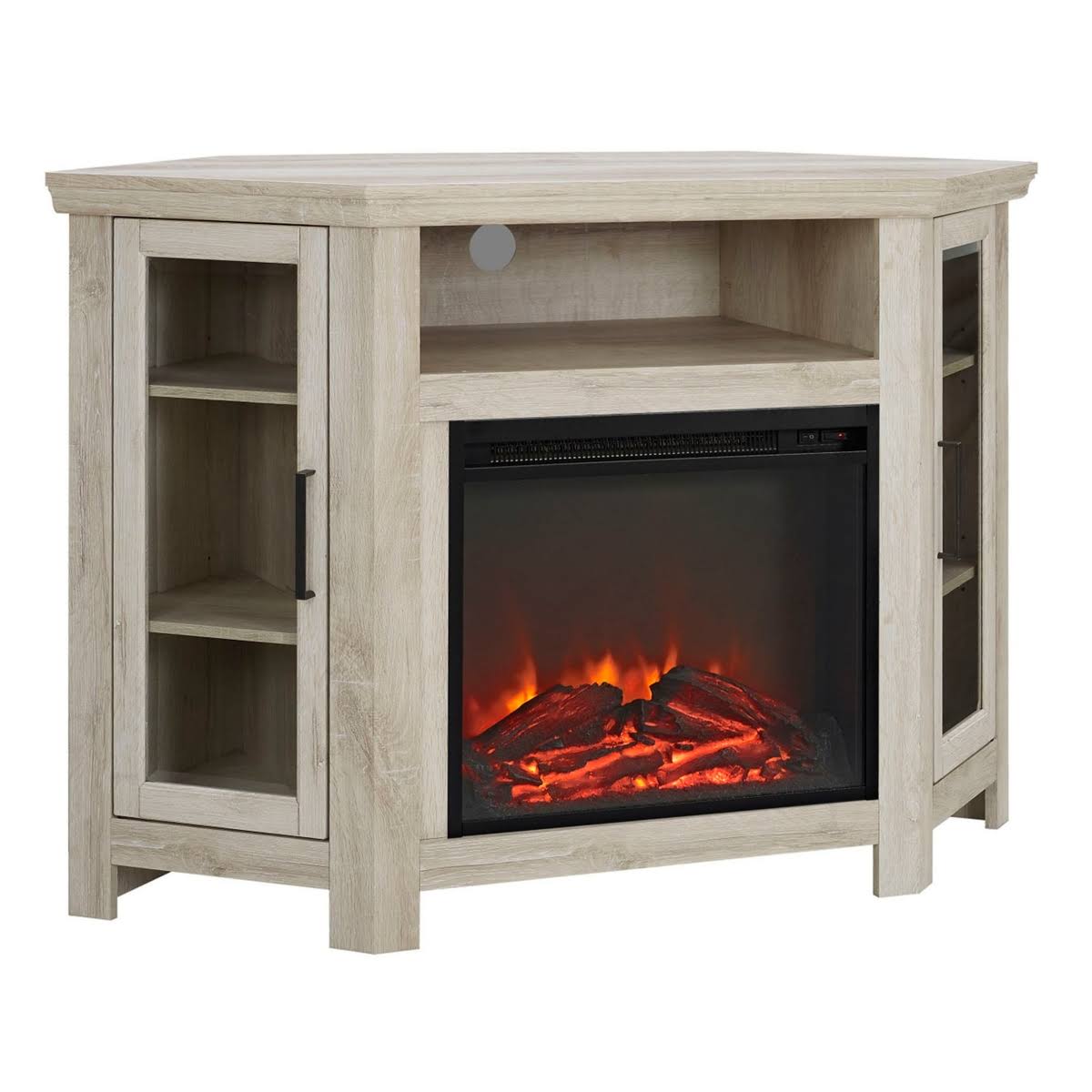 Walker Edison 48x22 Classic Traditional Wood Corner Fireplace Media TV Stand Console - Traditional Brown - Sand