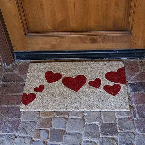 Rubber-Cal Red Hearts Coir Entrance Mat 18 x 30-inch