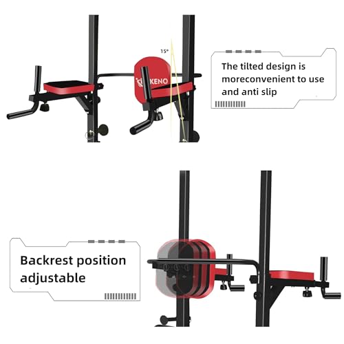 Multifunction Power Tower with Bench Pull Up Bar Dip Station for Home Gym Squat Rack Adjustable Workout Strength Training Home Fitness Equipment 440LB