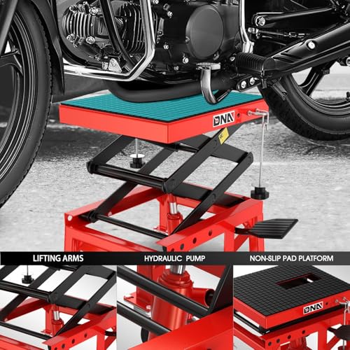 DNA MOTORING Motorcycle Lift Table 1000lbs Capacity Motorcycle Support Stand L 86.2in x W 22in Motorcycle Lift Jack Lifting Range 7.2-30.3in Black TOOLS-00780