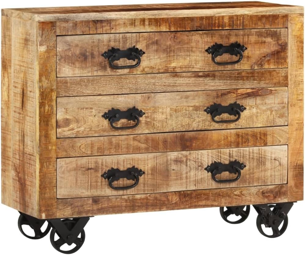 Sideboard with 3 Drawers 31.5"x11.8"x25.6" Solid Rough Wood Mango,Furniture,Cabinets & Storage,Buffets & Sideboards,Brown,26.15kg/57.53ib