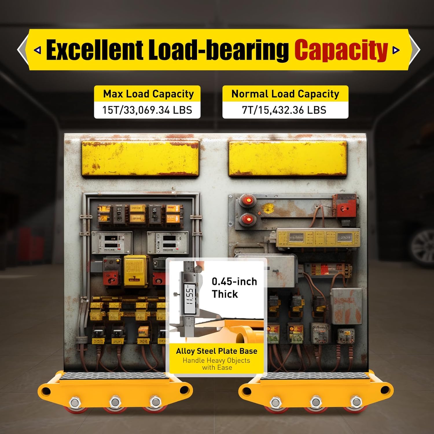 15T Industrial Machinery Mover 33000LBS Machinery Moving Machine Dolly Skate Heavy Duty Roller Mover Cargo Trolley with 9 Rollers & PU Wheels for Moving Equipment