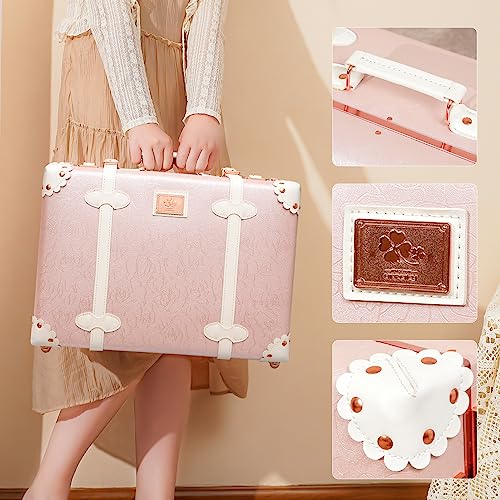 urecity Vintage and Cute Carry-on Overnight Case Non-wheeled Mini Leather Trunk Suitcase with Shoulder Strap
