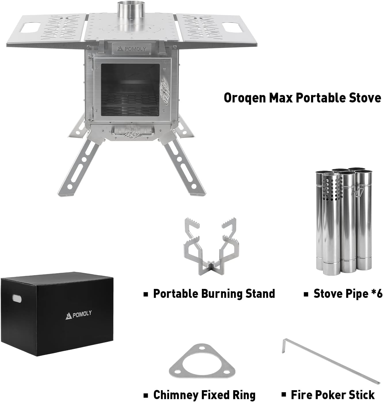 Oroqen Max Stainless Steel Stove | Portable Stove for Hot Tent Camping | QCAI 2023 (Stove Pipe 7.05ft / 2.15m)