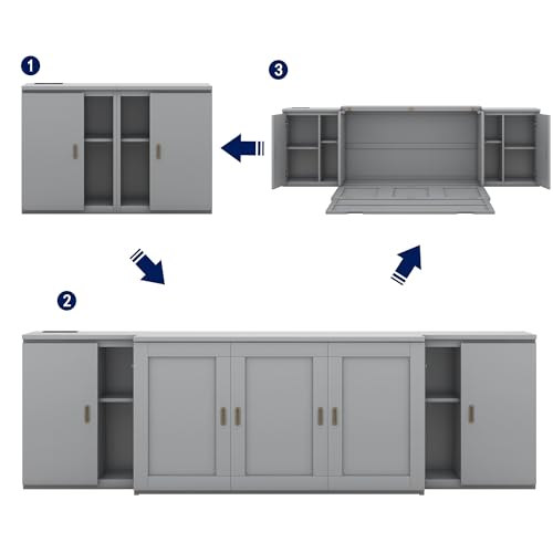 Queen Murphy Bed with Shelves, Modern Wall Bed Murphy Bed with Shelves, Cabinets, USB Ports, Wood Murphy Bed Cabinet Bed, Murphy Bed Chest Murphy Bed Frame for Guest Bedroom, Space-Saving, White