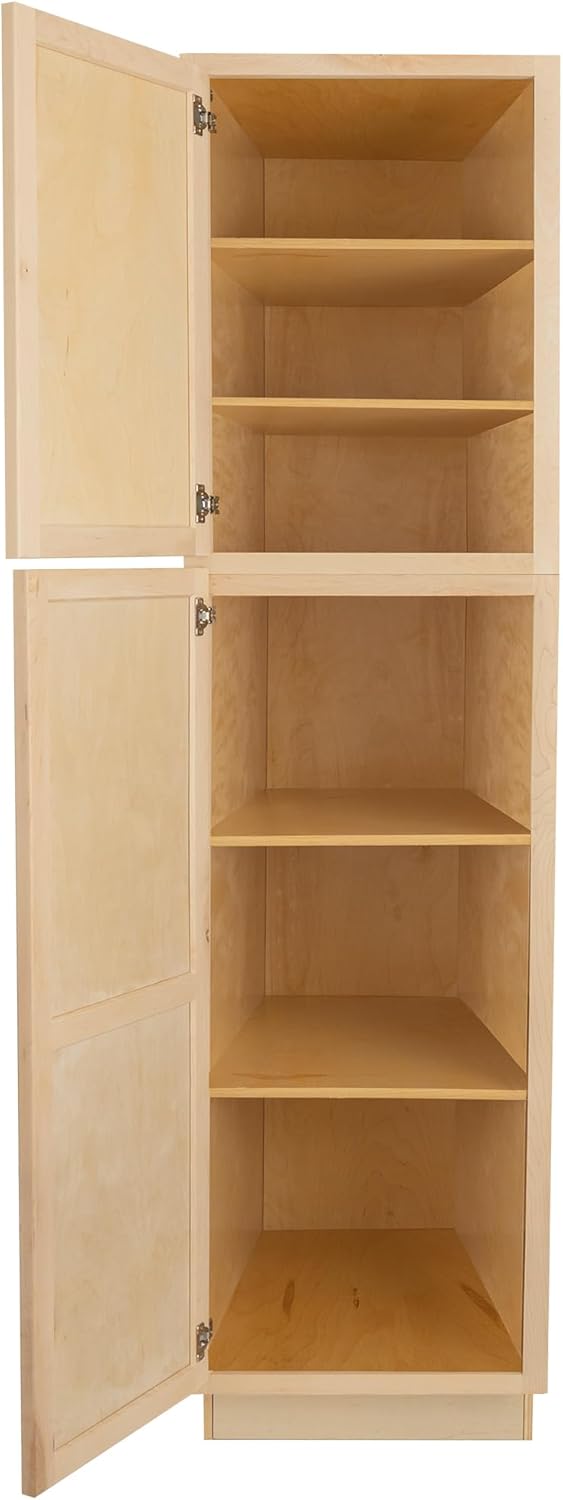 Quicklock RTA (Ready-to-Assemble) | Base Kitchen Cabinets - Shaker Style | 100% Plywood | Made in America | Soft Close Hardware (Raw Maple, 24" D x 24" W x 84" H Pantry)